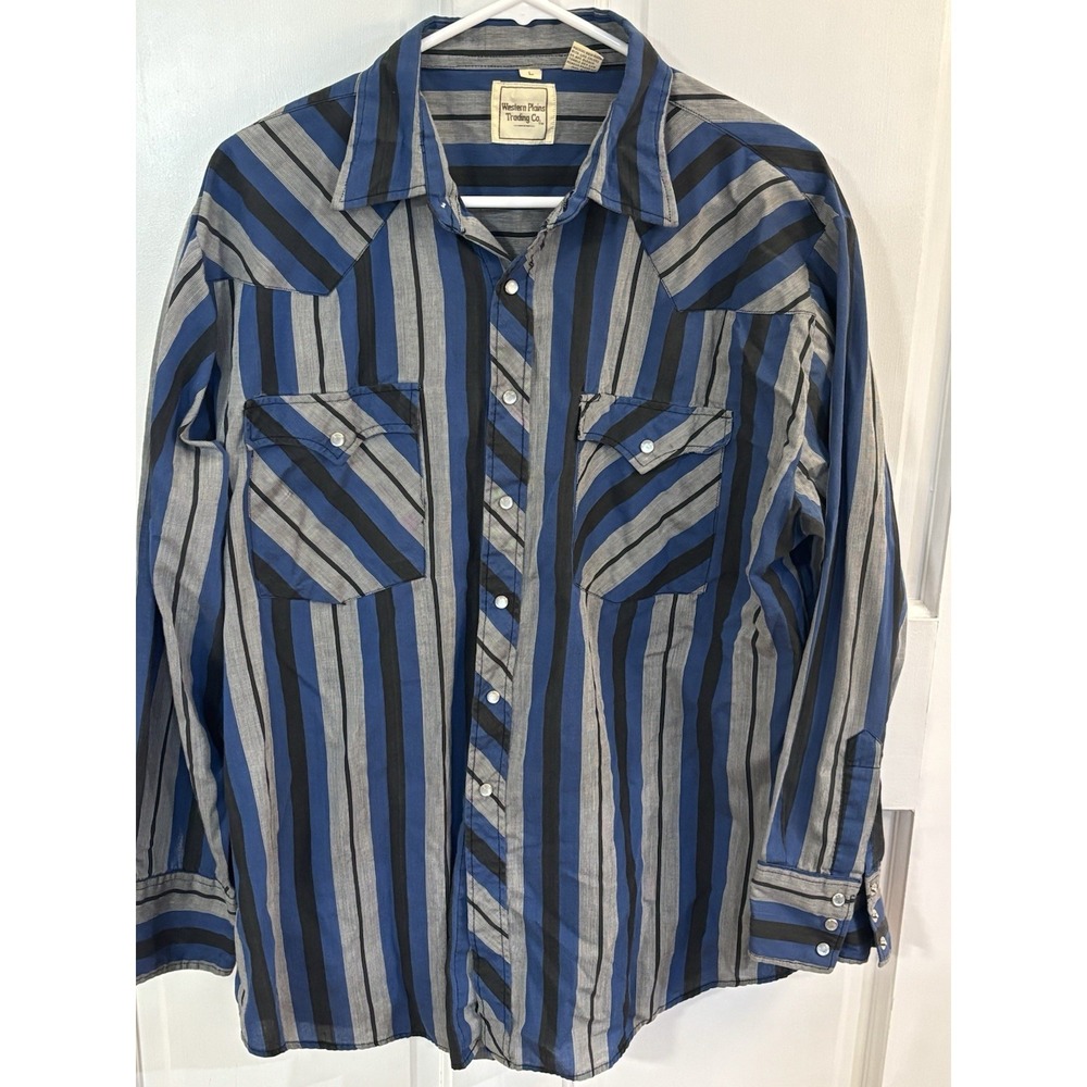 Vintage Western Plains Trading Co Shirt Mens L Striped Western Pearl Snap 90s